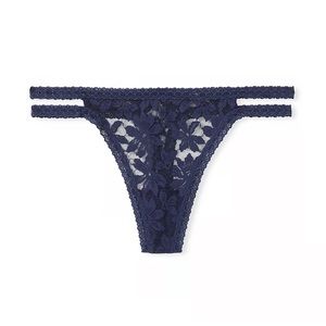 Victoria's Secret PINK Lace Strappy Thong- Navy